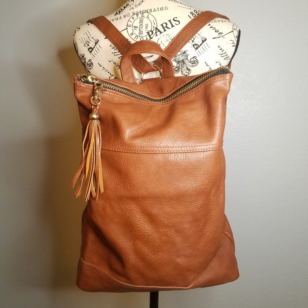 Tan Leather Like Modern Style Backpack